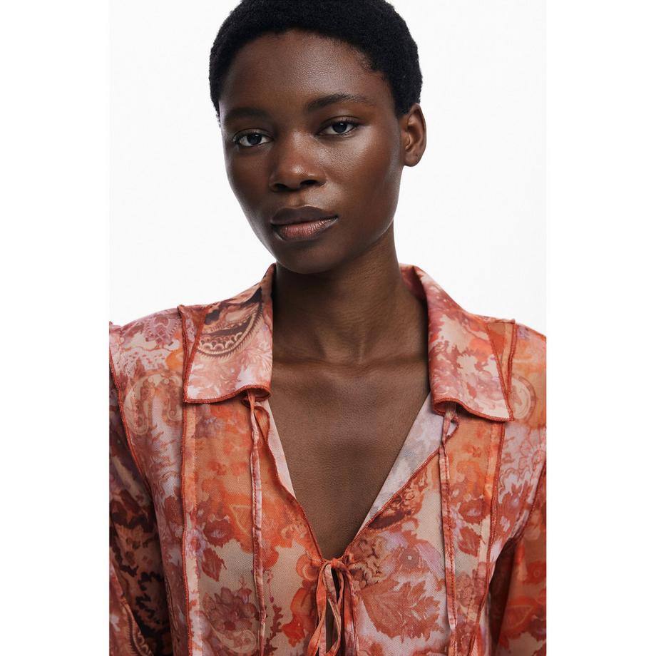 Desigual Camicetta in Chiffon a Maniche Lunghe Fantasia  