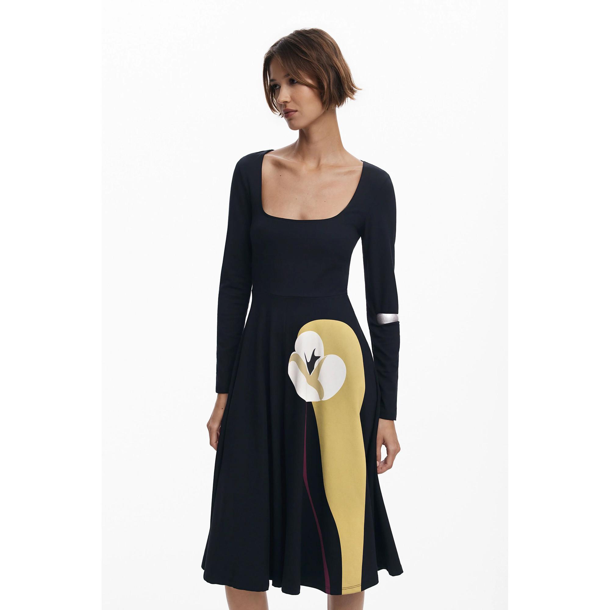 Desigual Midi Flared Langarmkleid Blumenmuster  