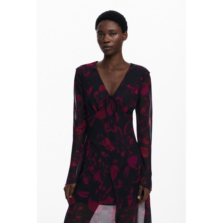 Desigual Langarm V-Ausschnitt Maxikleid Blumenmuster  