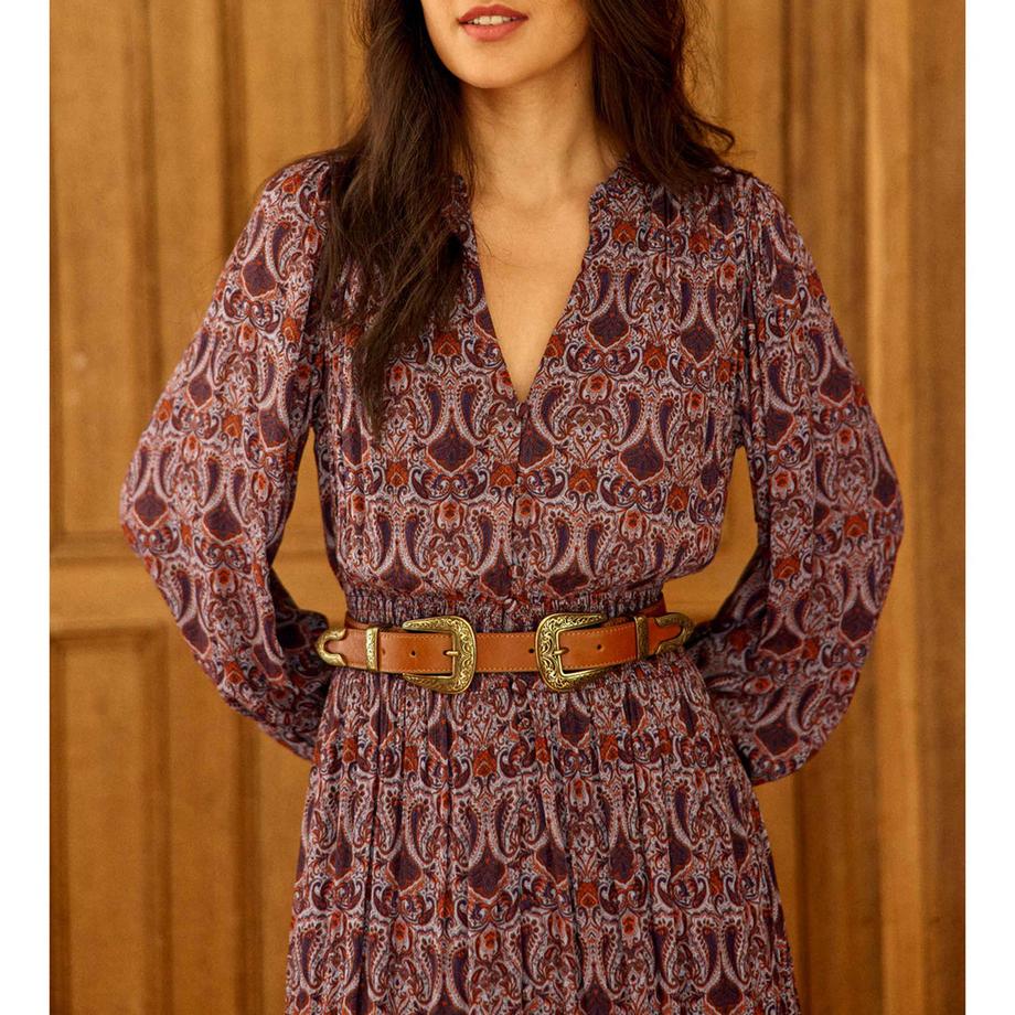 La Petite Etoile Rhea Imprimé Cachemire Robe Longue Manches Longues  