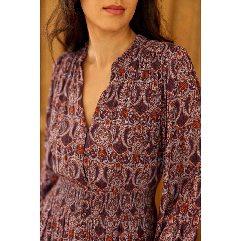 La Petite Etoile Rhea Imprimé Cachemire Robe Longue Manches Longues  