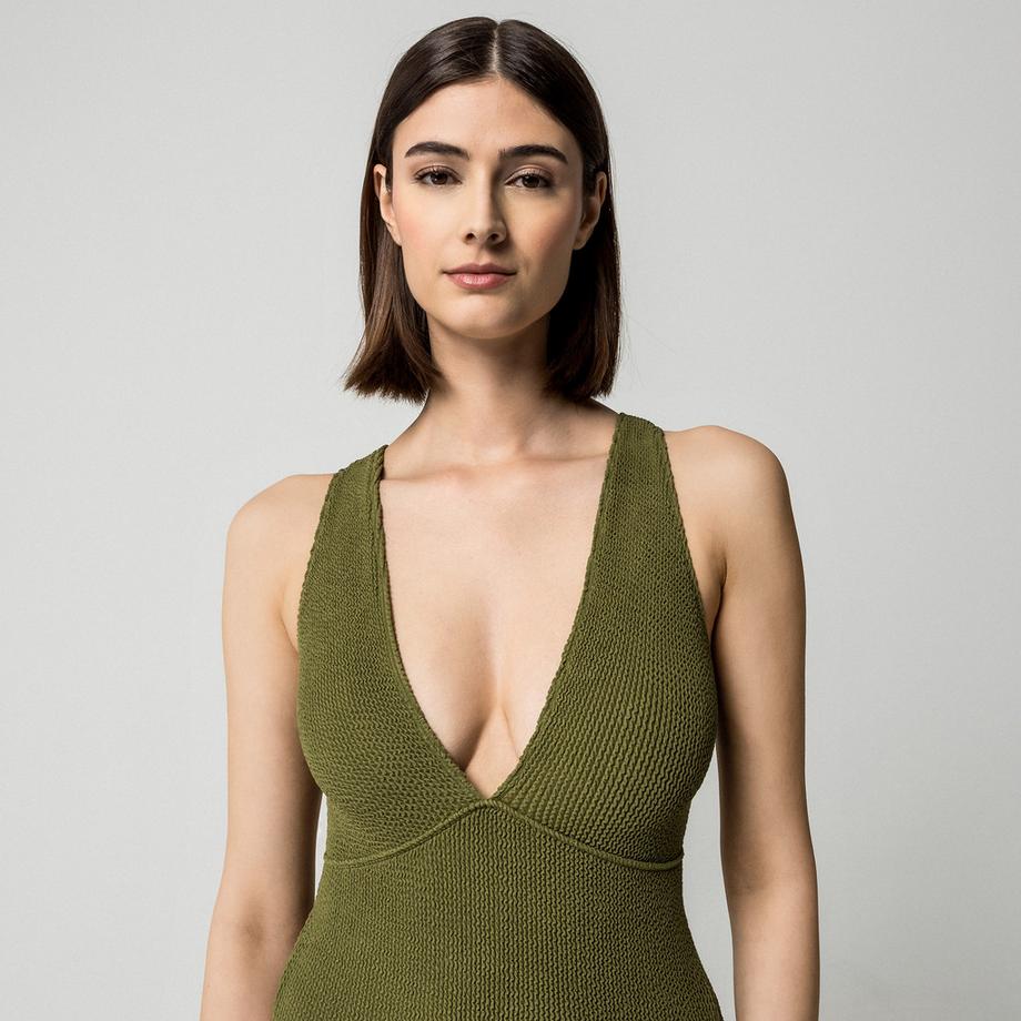 Sorbet Island Ariel Strukturierter Plunge Neck Badeanzug  