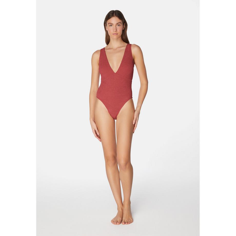 Sorbet Island Ariel Strukturierter Plunge Neck Badeanzug  