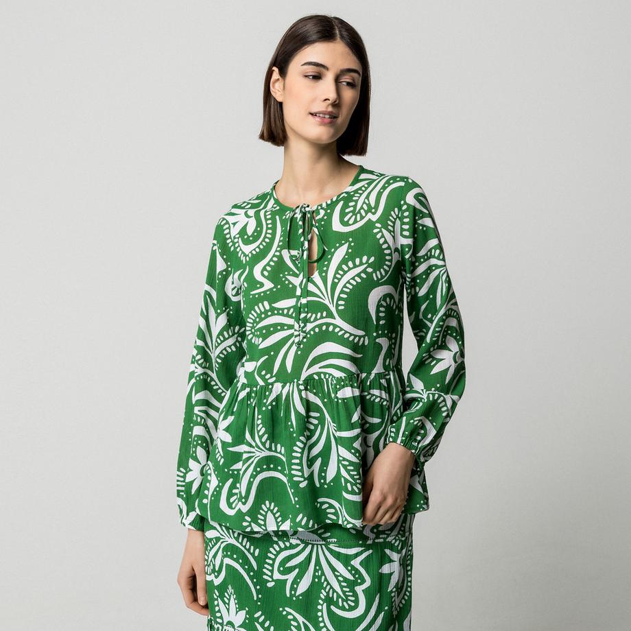 Manor Woman Camicetta Stampata a Maniche Lunghe con Dettaglio da Annodare  