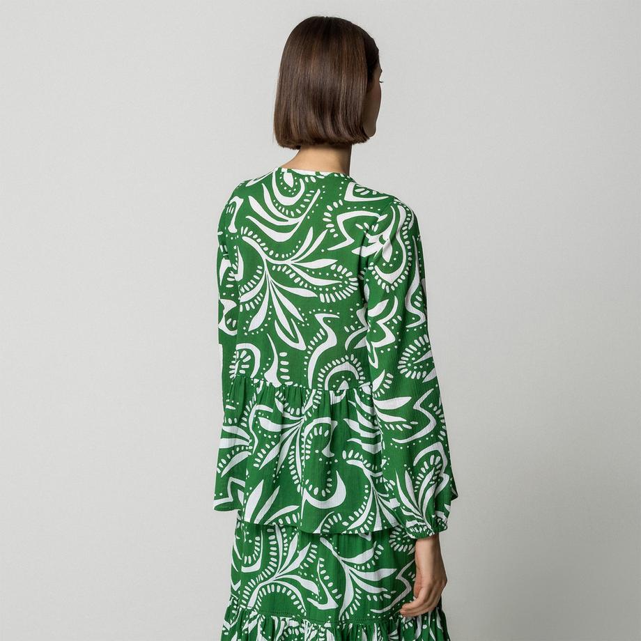 Manor Woman Camicetta Stampata a Maniche Lunghe con Dettaglio da Annodare  