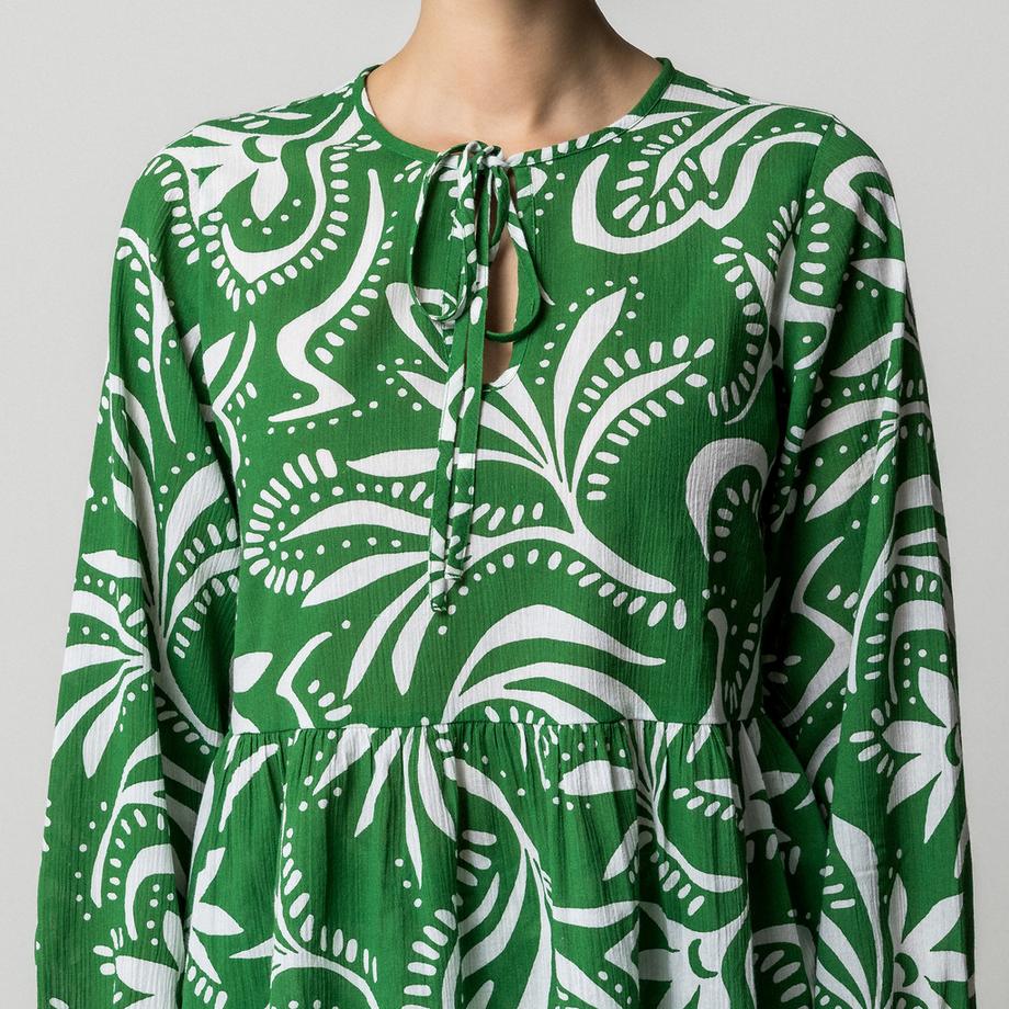 Manor Woman Camicetta Stampata a Maniche Lunghe con Dettaglio da Annodare  