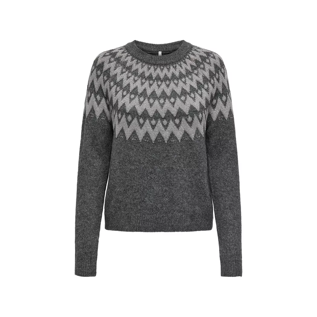 ONLY Onlfry LS Jq Glitter O-Neck CC Knt Knit Pullover Dark Grey Melange 2