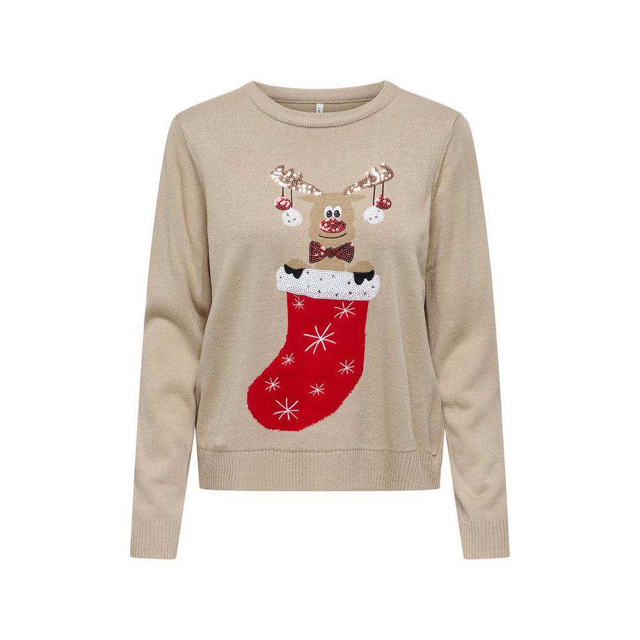 ONLY Pullover mit Rentier und Weihnachtsstrumpf Motiv  