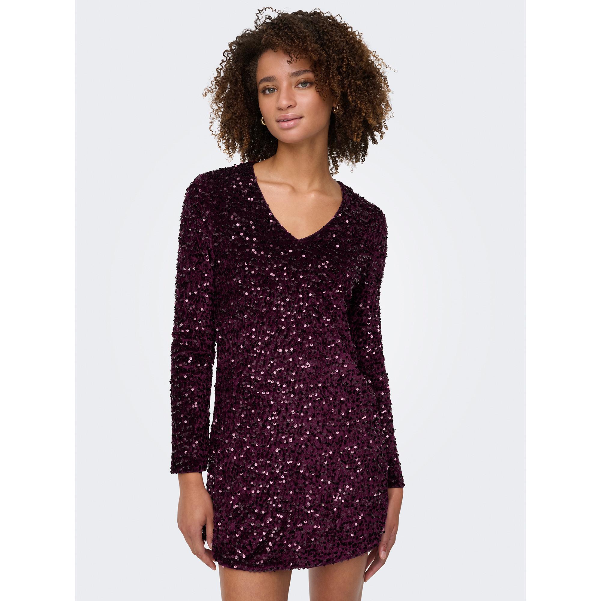 ONLY Pailletten V-Ausschnitt Minikleid  