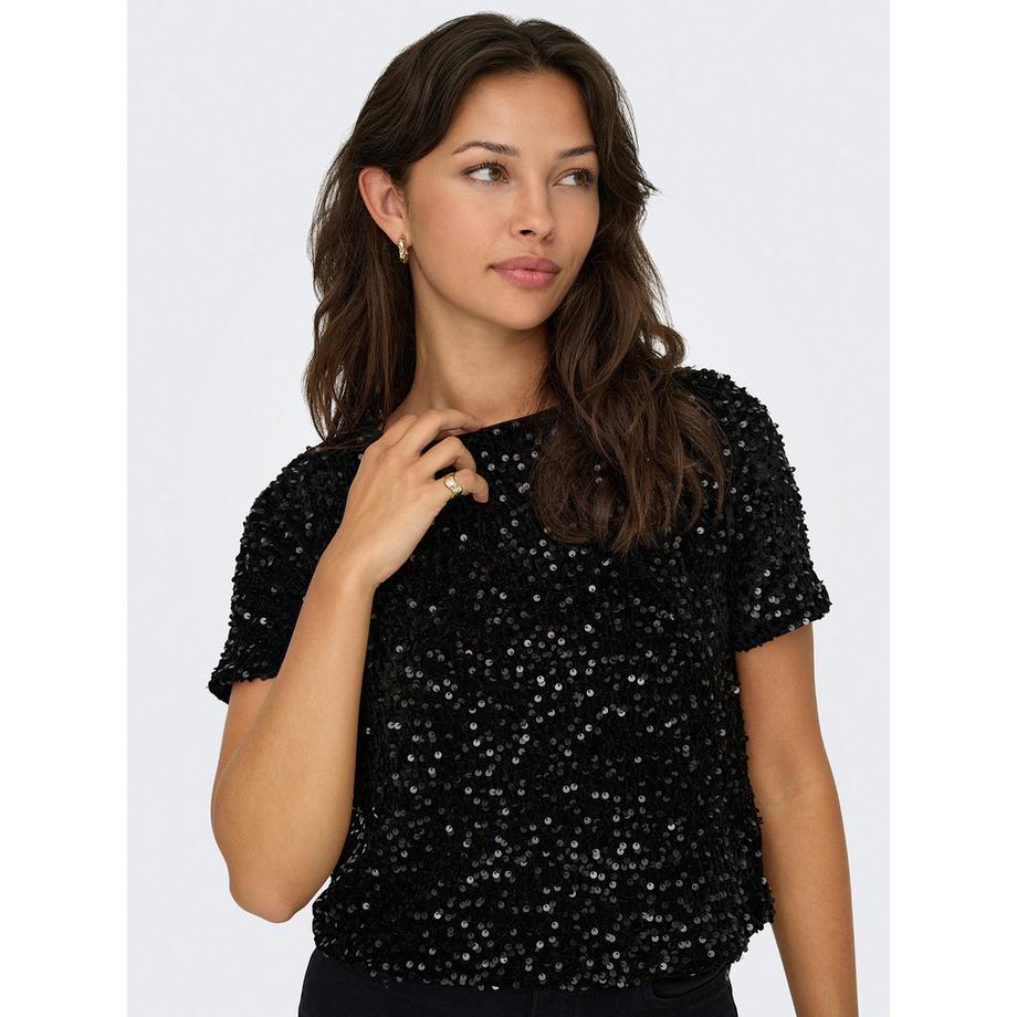 ONLY Haut Paillettes Manches Courtes Col V  