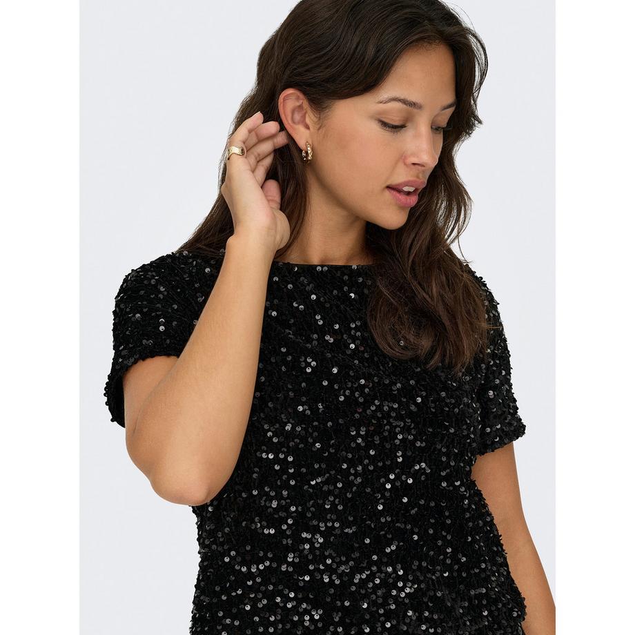 ONLY Haut Paillettes Manches Courtes Col V  