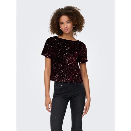 ONLY Pailletten Kurzarm V-Ausschnitt Top  