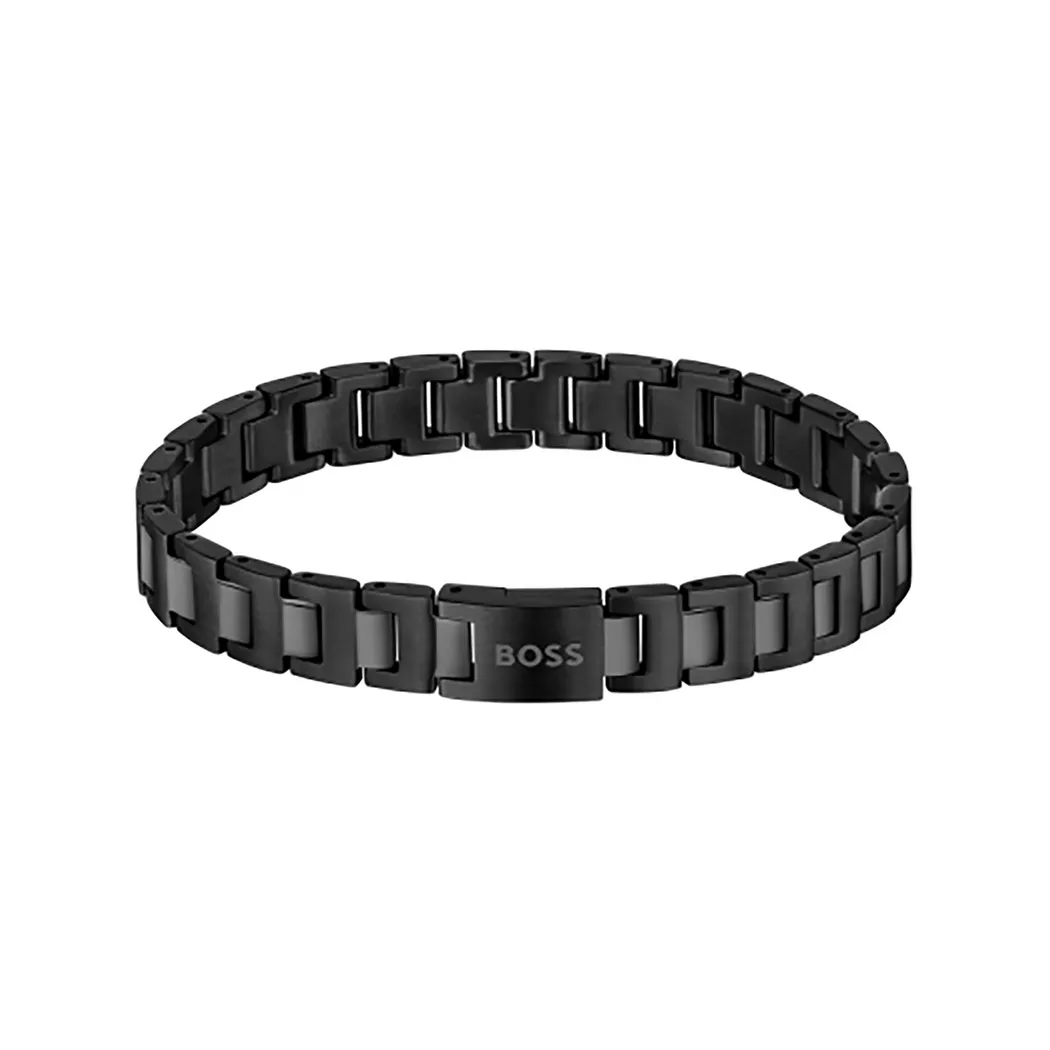 Gliederarmband BOSS "CANDOR JEWELRY", schwarz, Armbänder, Damen, 19cm, Edelstahl, Gliederarmband