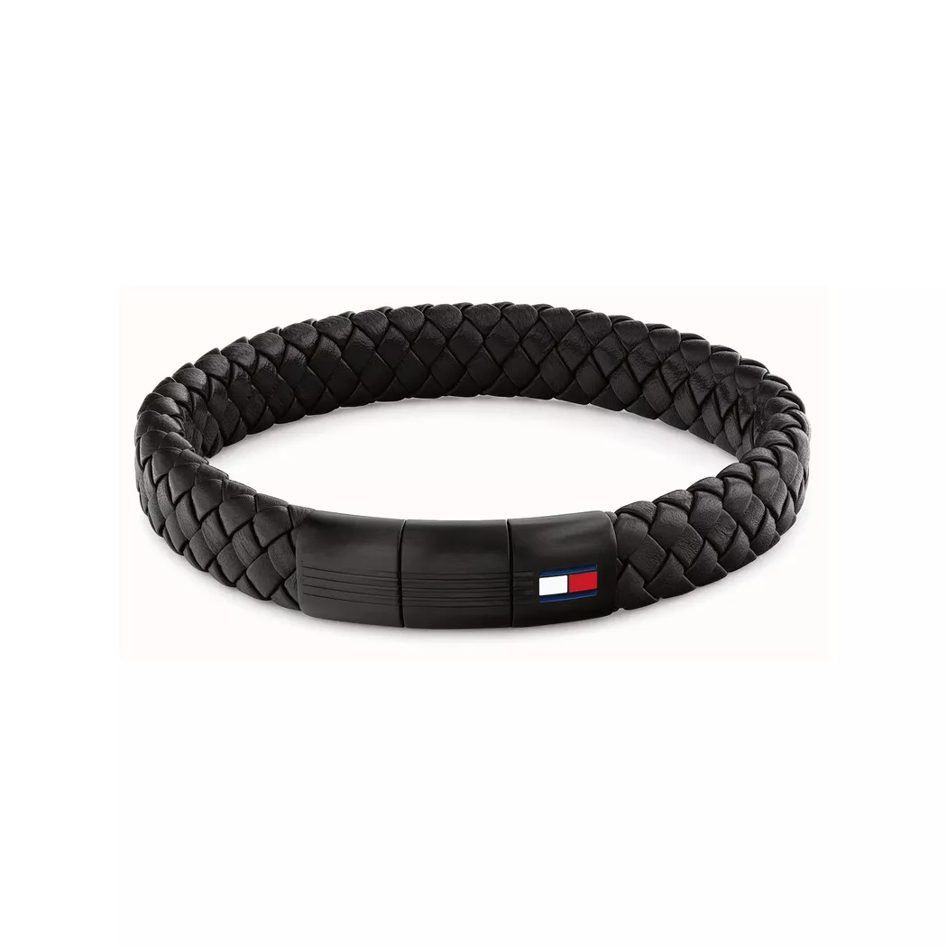 Lederarmband TOMMY HILFIGER "ROUND BRAIDED BRACELET", schwarz, blau, weiß, rot, Armbänder, Damen, 19cm, Edelstahl Leder, Edelstahl, Leder, Lederarmband