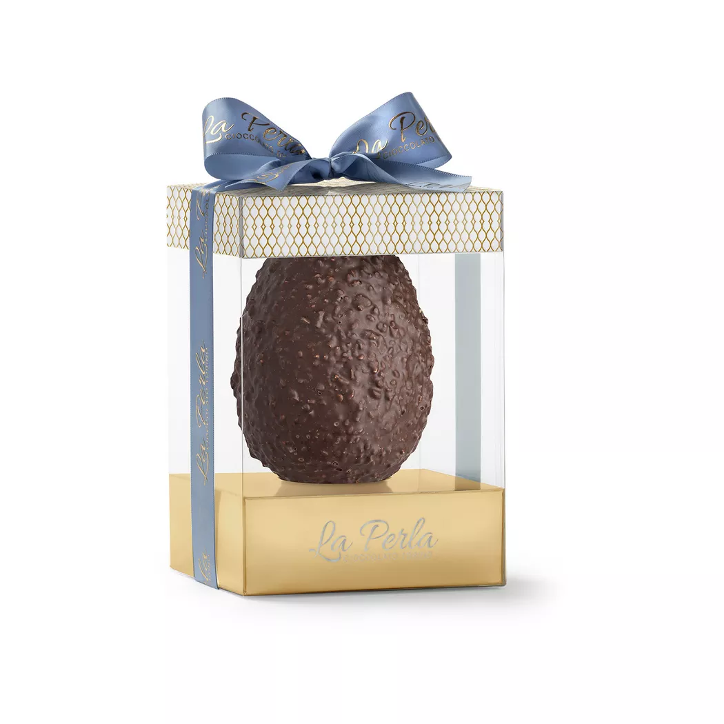 LA PERLA DI TORINO - Oster-Ei aus dunkler Schokolade mit Kakaonibs und Orange, Easter, 220 g