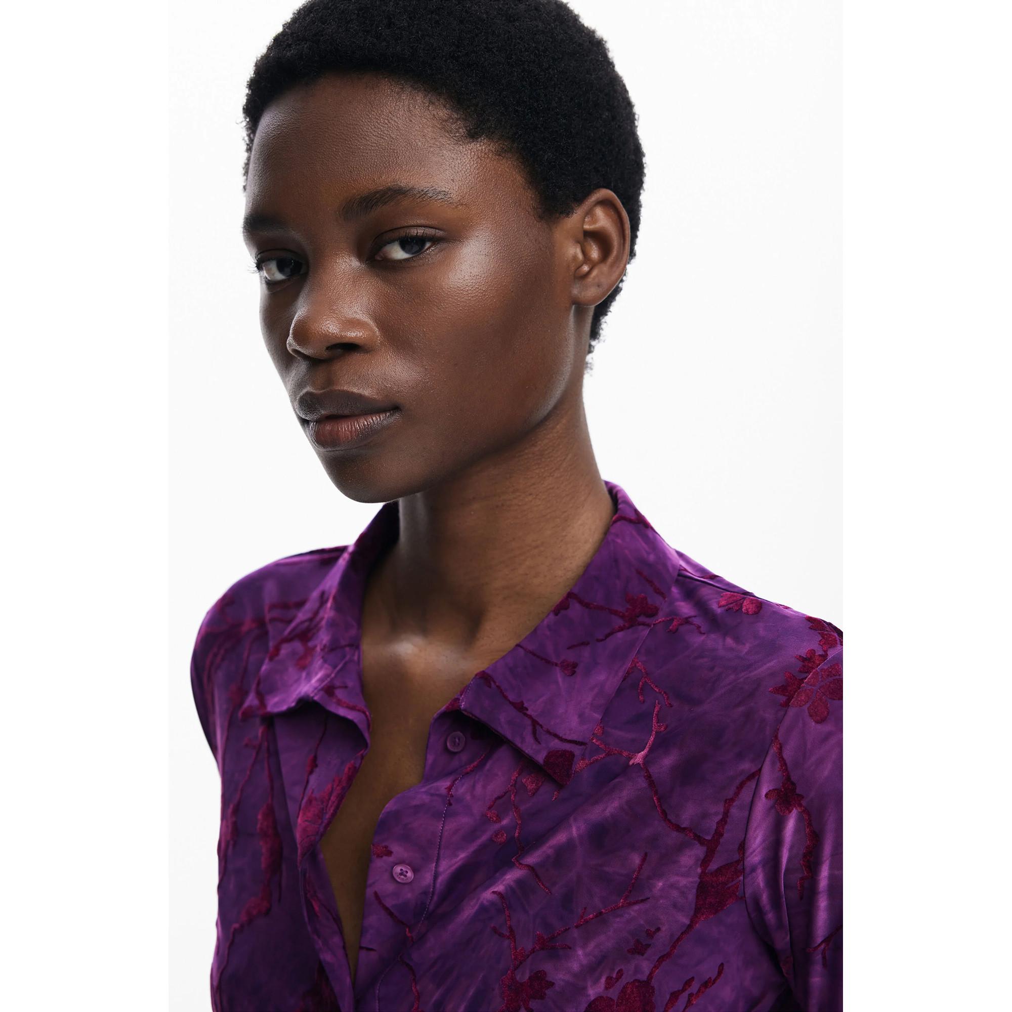 Desigual Chemise Velours Fleurie Manches Longues  