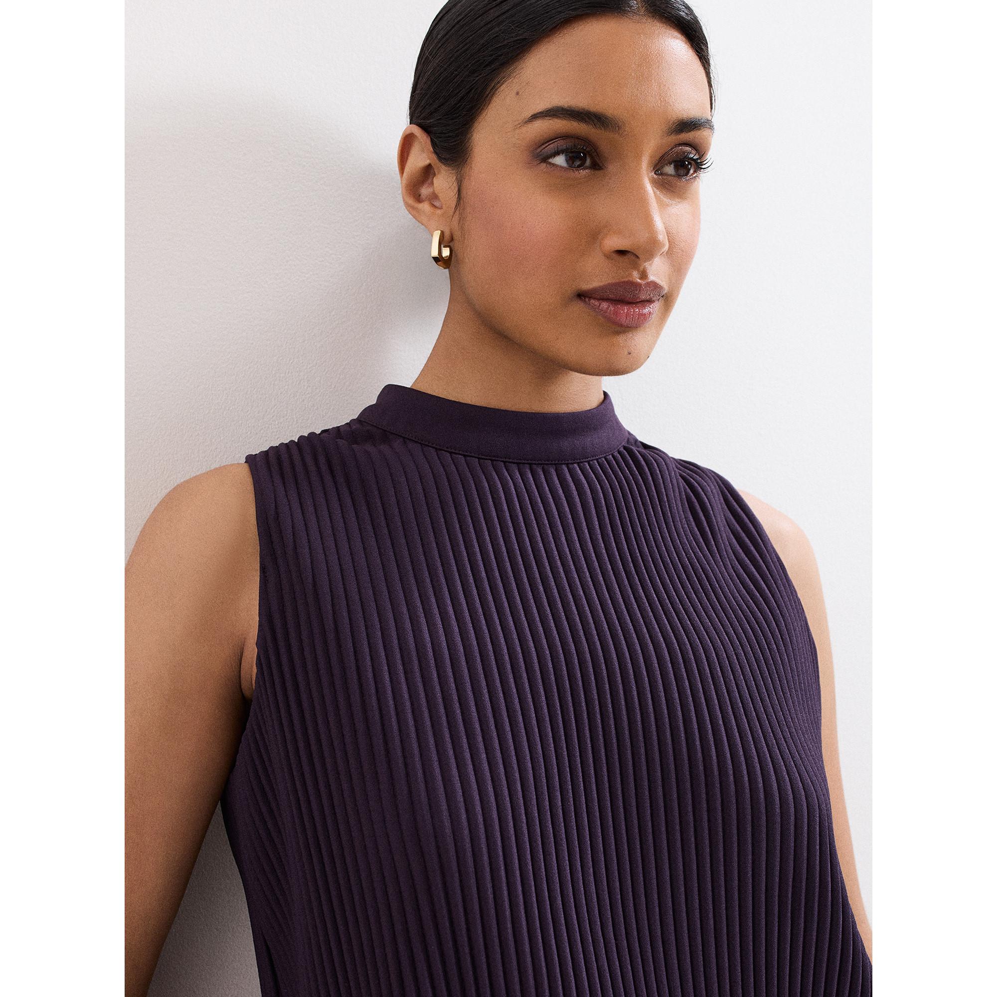 Phase Eight Robe midi côtelée sans manches col montant  