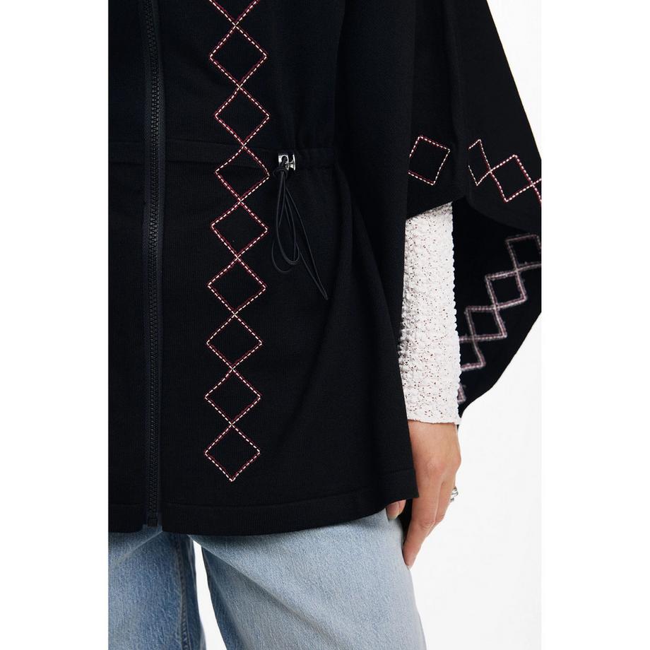 Desigual Poncho Fantasia Quadri Ricamo Zigzag  