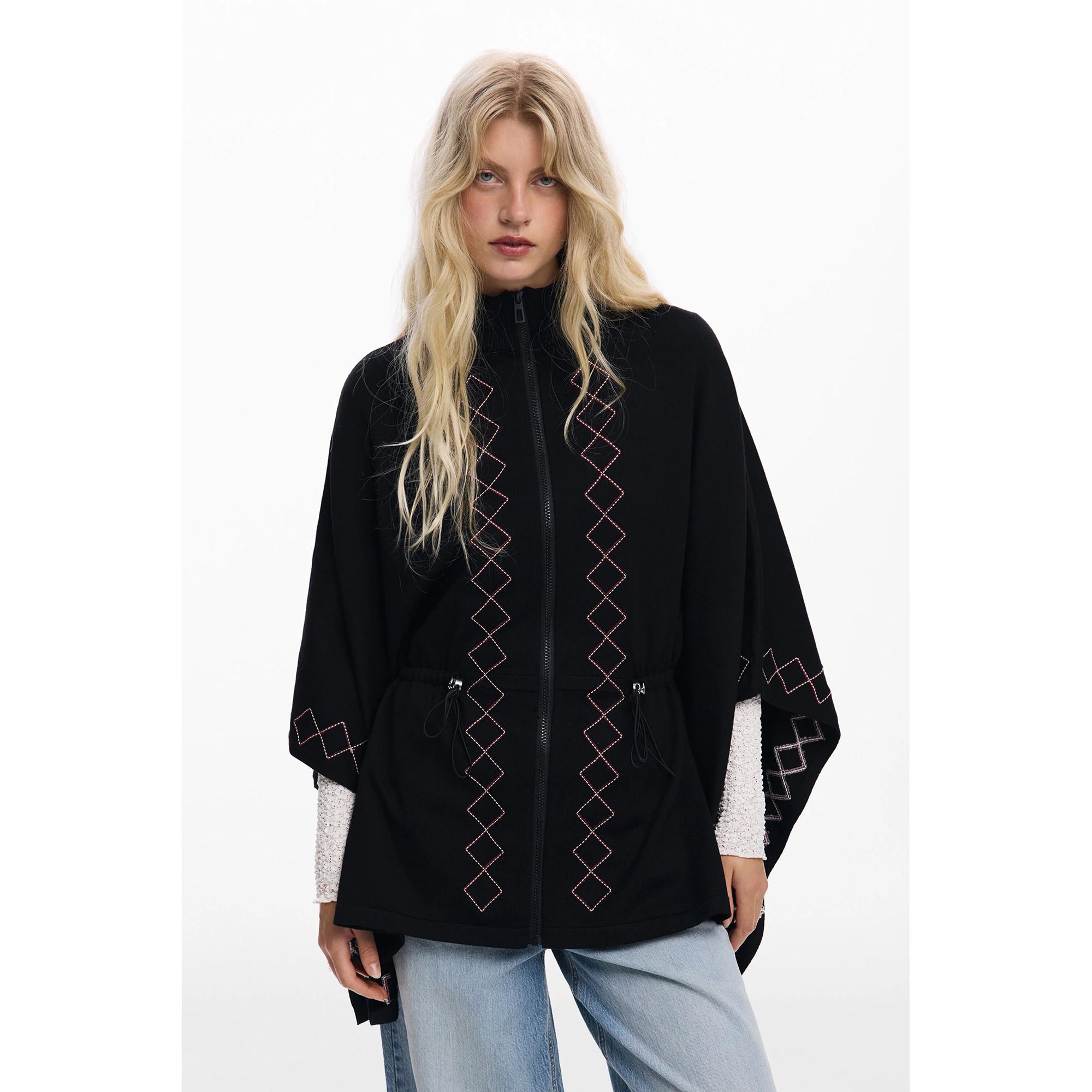 Desigual Poncho Karomuster Zickzack Stickerei  