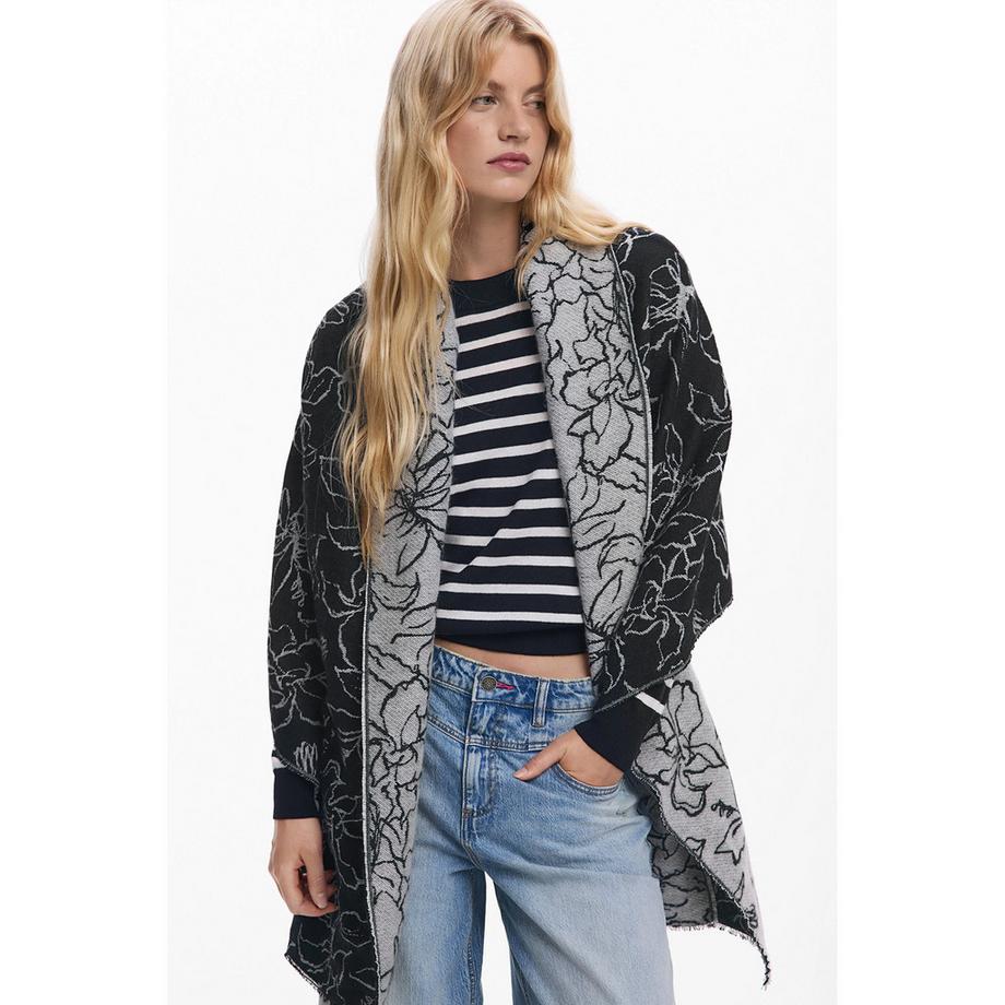 Desigual Jacquard Blumenmuster Poncho  