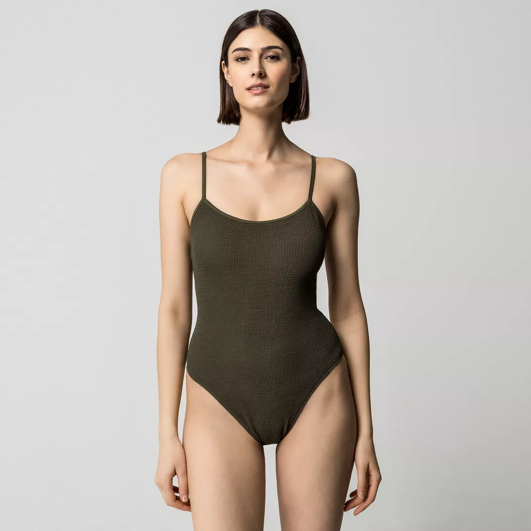 Manor Woman Swimsuit with Decorative Rings Khaki M
