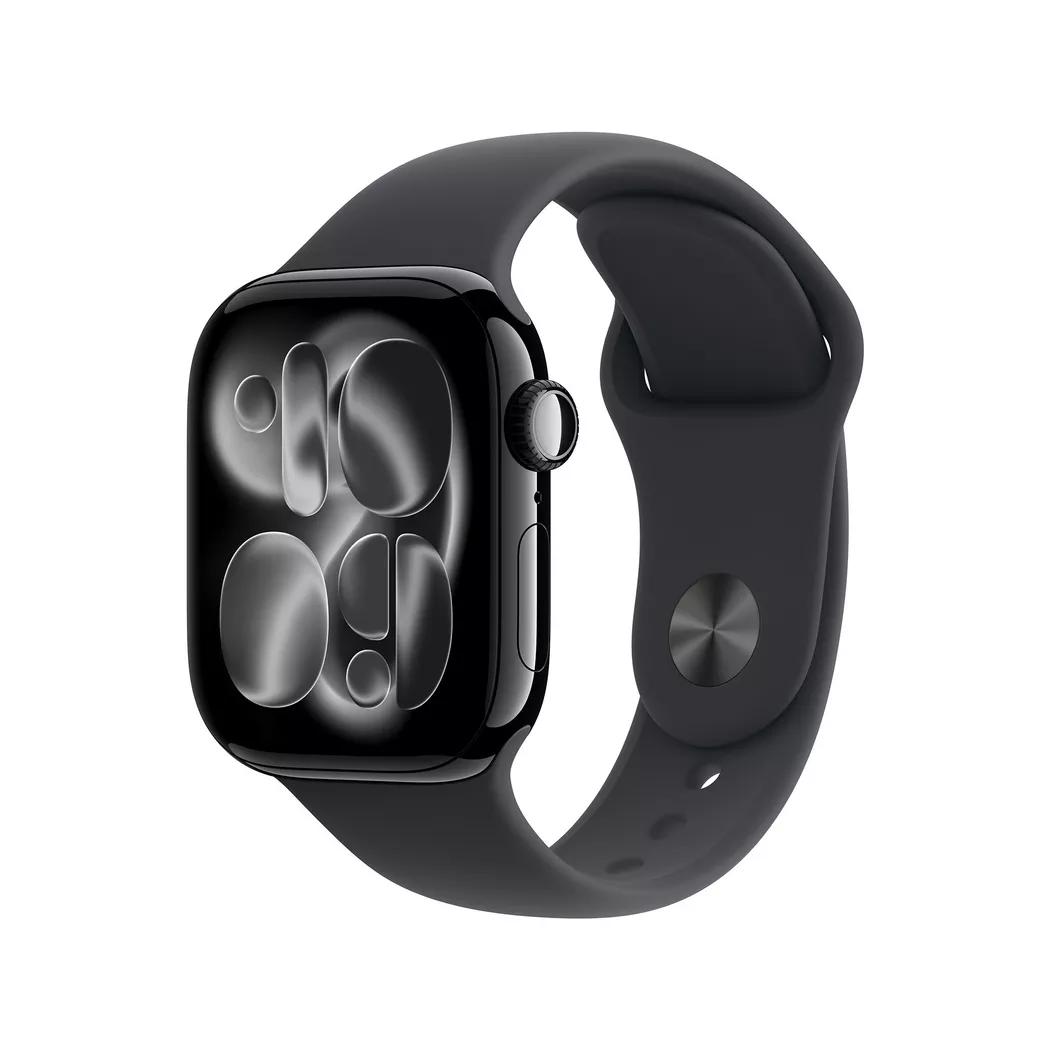 Apple Watch Series 11 GPS 42 mm, boîtier aluminium noir de jais, bracelet sport noir -S/M
