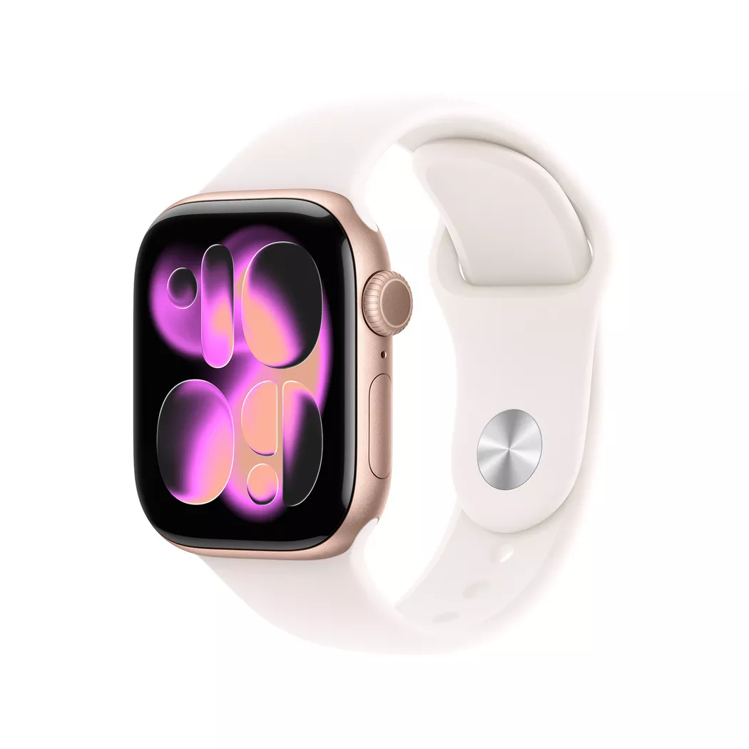 Apple Watch Series 11 GPS 42 mm, boîtier en aluminium or rose, bracelet sport rose pâle - S/M