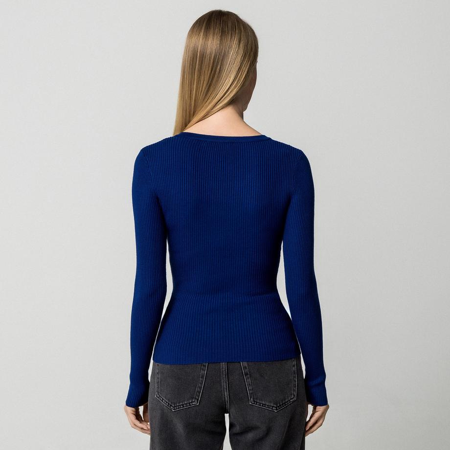 Manor Woman Maglione a coste scollo a V  