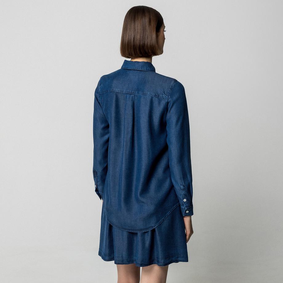 Manor Woman Blouse en jean avec col à nouer  