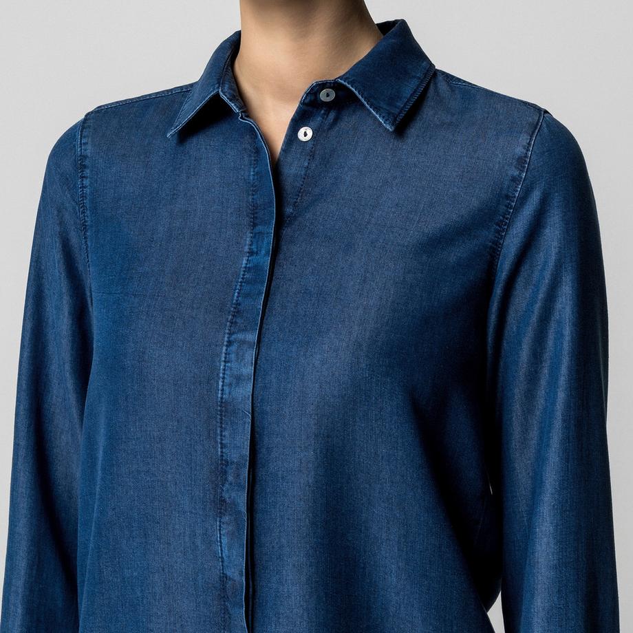 Manor Woman Blouse en jean avec col à nouer  