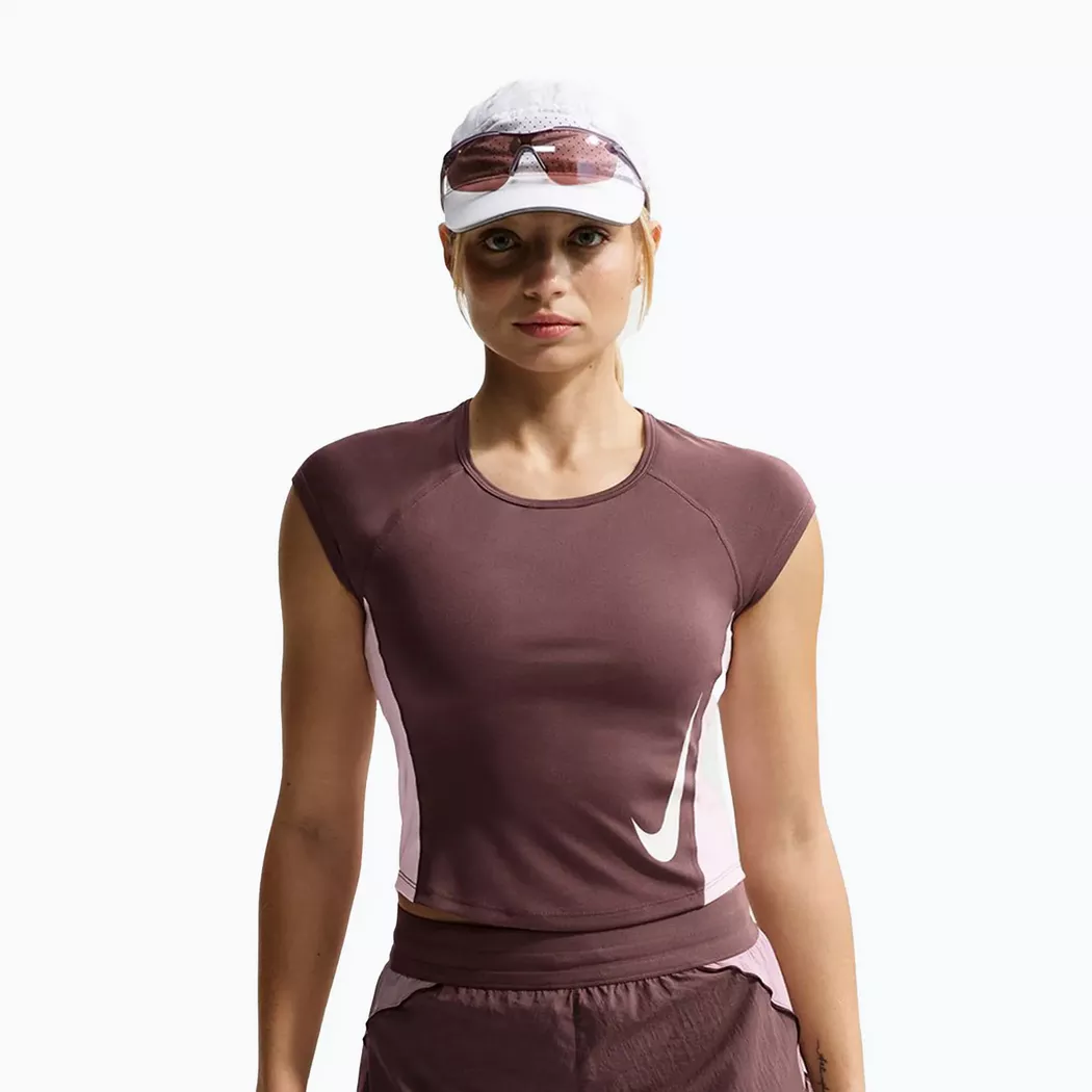 Nike - T-Shirt, W Nk Tempo Swoosh Run Df Ss, L, Dunkelviolett