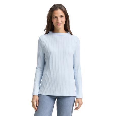 TOM TAILOR Geripptes Langarmshirt mit Stehkragen  