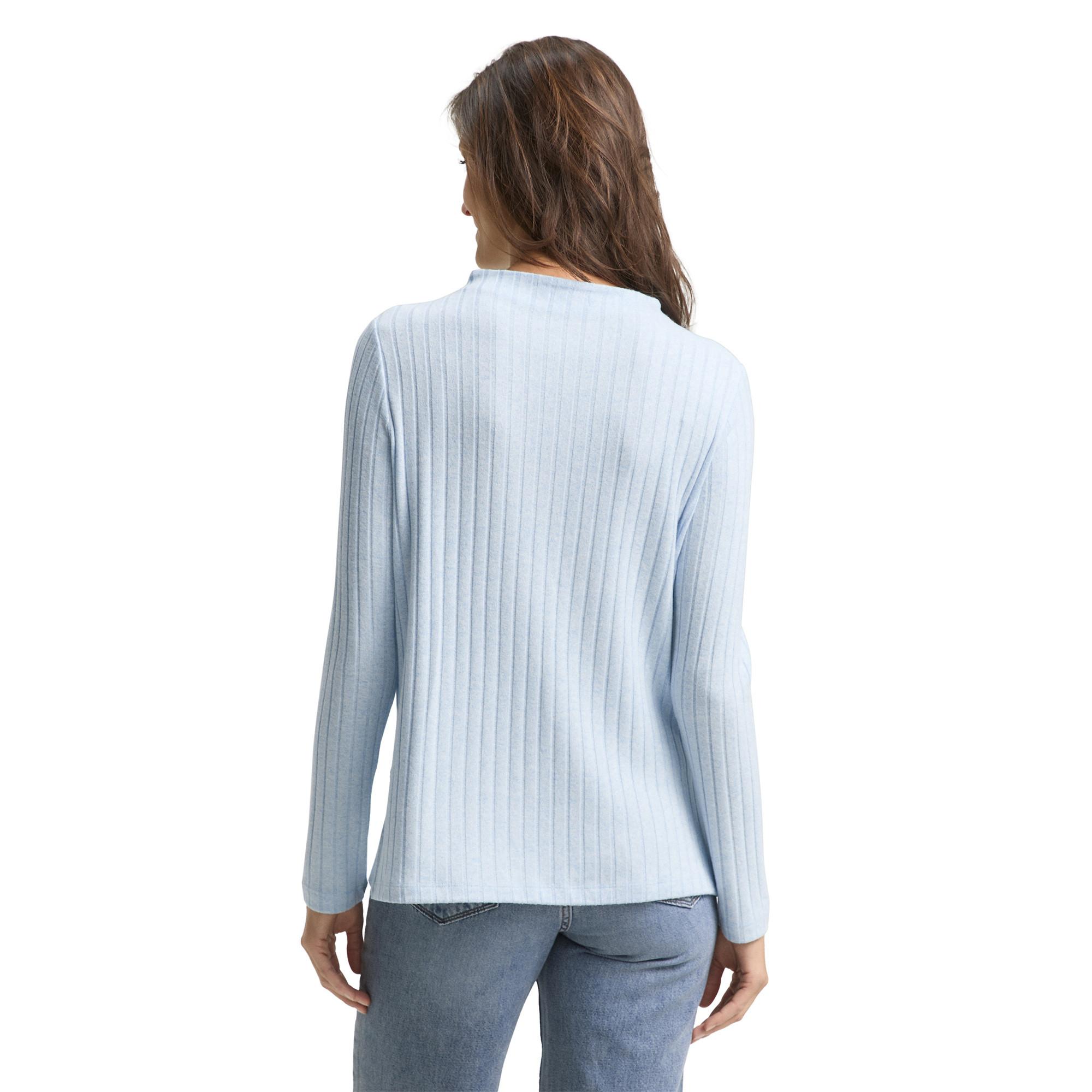 TOM TAILOR Geripptes Langarmshirt mit Stehkragen  