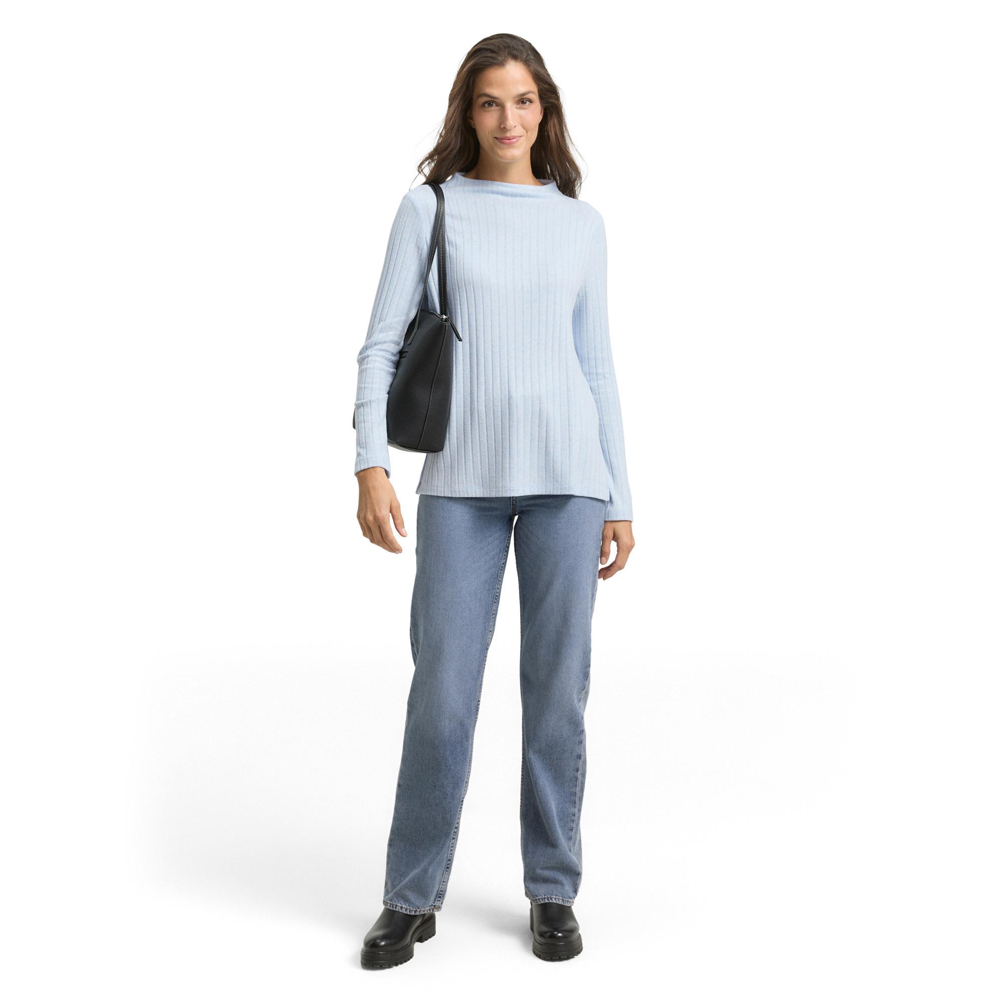 TOM TAILOR Geripptes Langarmshirt mit Stehkragen  