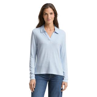 TOM TAILOR Langarm Polo V-Ausschnitt T-Shirt Melange Light Fjord Blue  