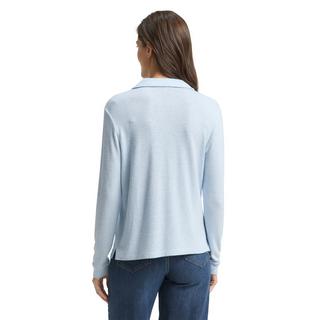 TOM TAILOR Langarm Polo V-Ausschnitt T-Shirt Melange Light Fjord Blue  