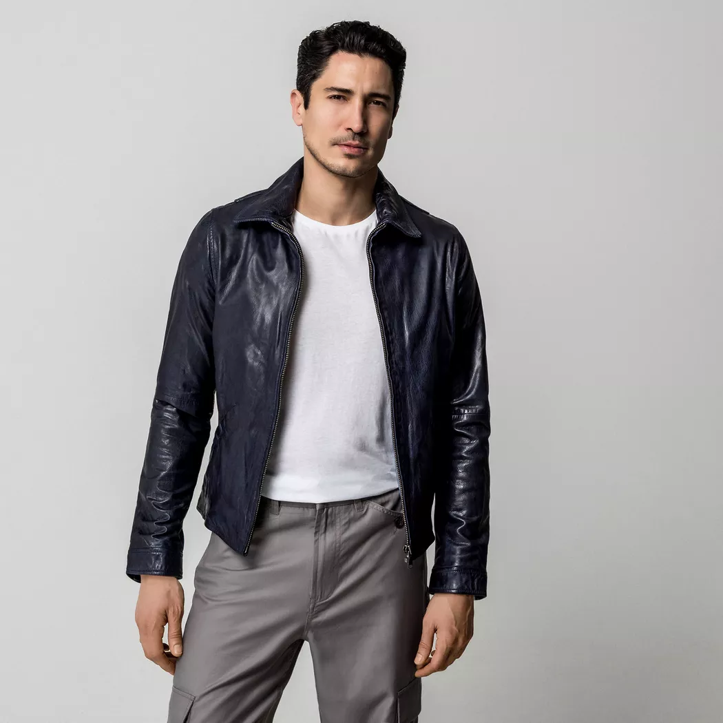 Manor Man - Lederjacke, für Herren, Marine, Größe 58
