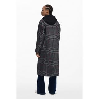 Desigual Long Manteau en Laine à Carreaux avec Capuche Amovible  