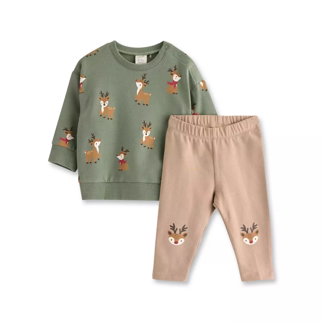 Lindex - Pyjama-Set, langarm, 68, Olivegrün