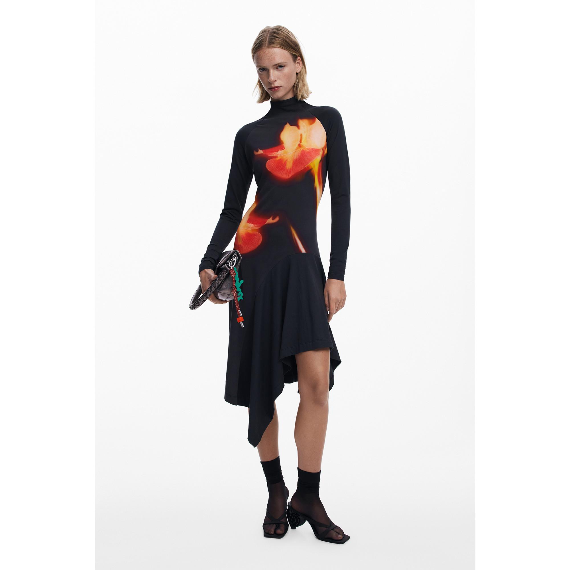 Desigual Abito Midi Maniche Lunghe Stampa Floreale  