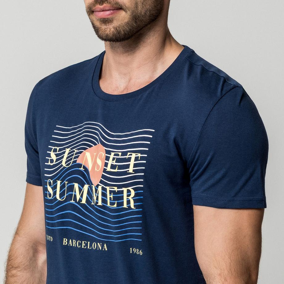 Manor Man Sunset Summer Grafikdruck T-Shirt  