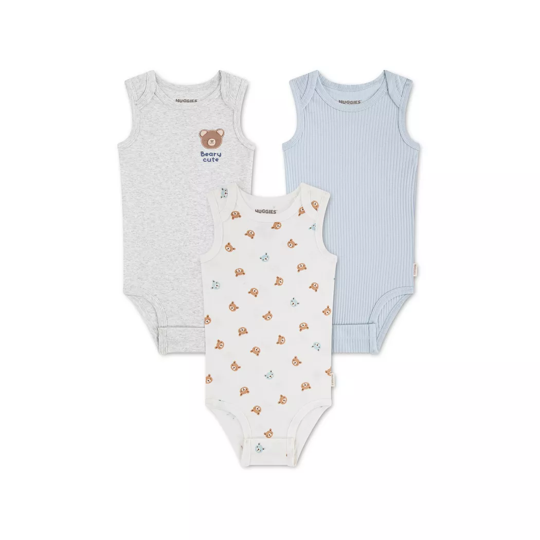 Langarmbody HUGGIES BABYWEAR "HUGB 3PK BODYSUIT", Jungen, Gr. 7 (92), N-Gr, huggies skyway, Feinripp, Obermaterial: 100% Baumwolle, unifarben, normal lang, Rundhals, abgerundeter Saum, Bodys, 3er-Pack, in Ripp-Optik