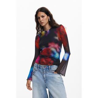 Desigual Langarm T-Shirt Gepunktet Ausgestellter Ärmel  