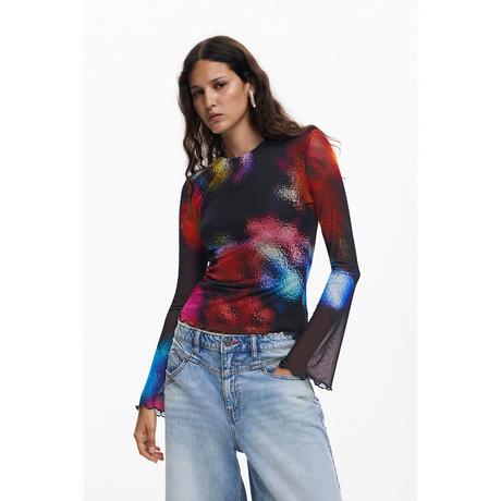 Desigual Langarm T-Shirt Gepunktet Ausgestellter Ärmel  