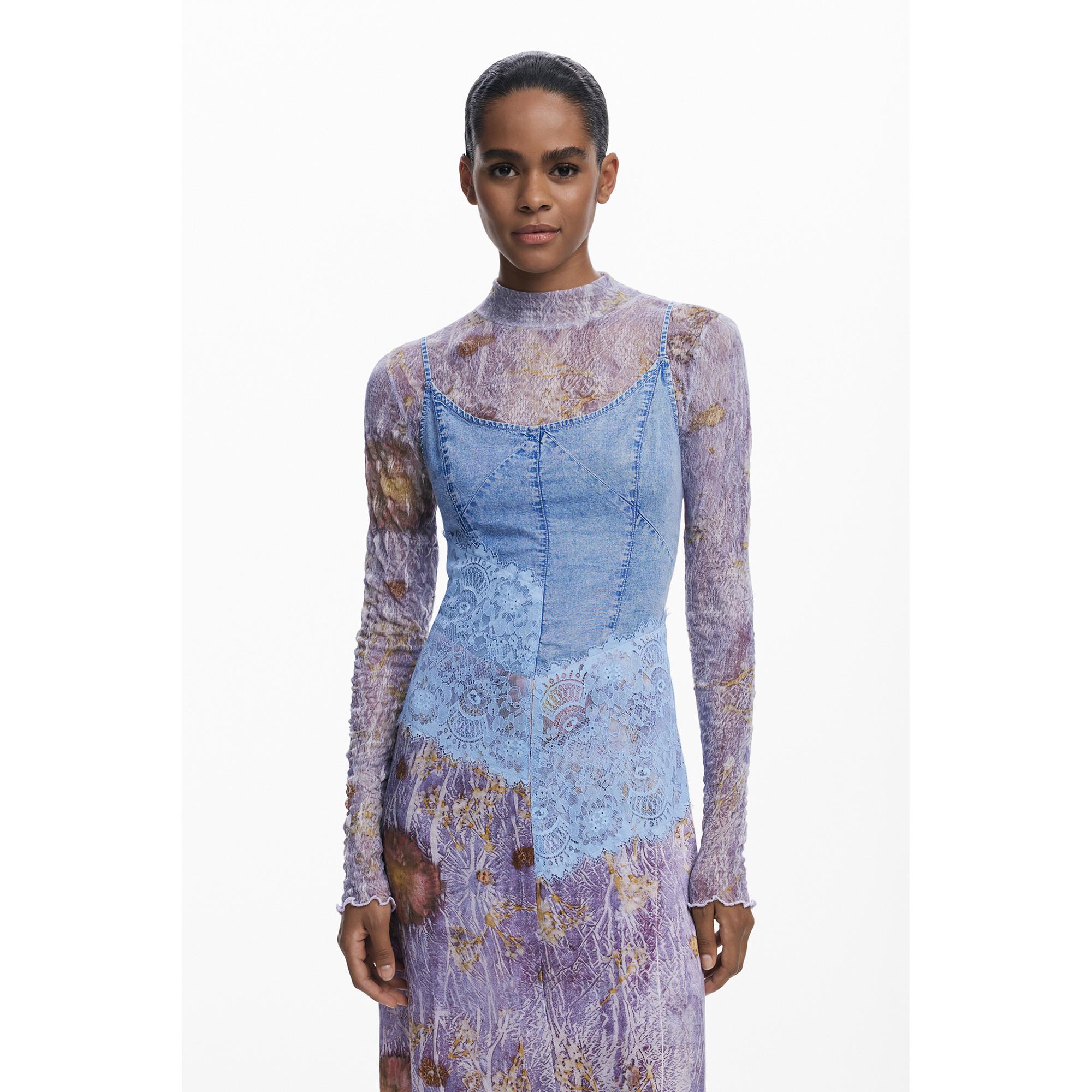 Desigual Kurzes ärmelloses V-Ausschnitt Kleid mit Ethnomuster  