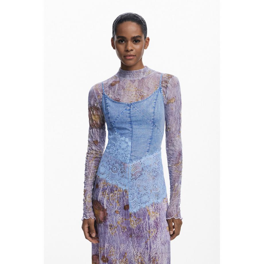 Desigual Kurzes ärmelloses V-Ausschnitt Kleid mit Ethnomuster  