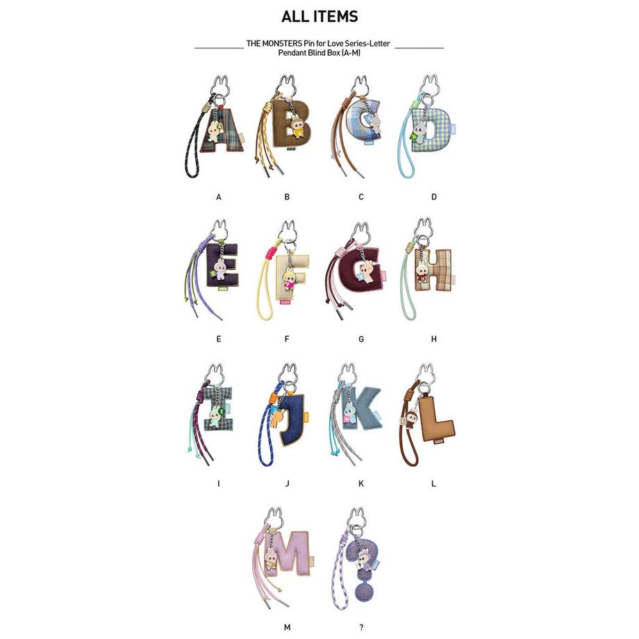 Popmart Beauty Labubu The Monsters "Pin for love" A-M Letter Pendant-Series, Pacchetto sorpresa  