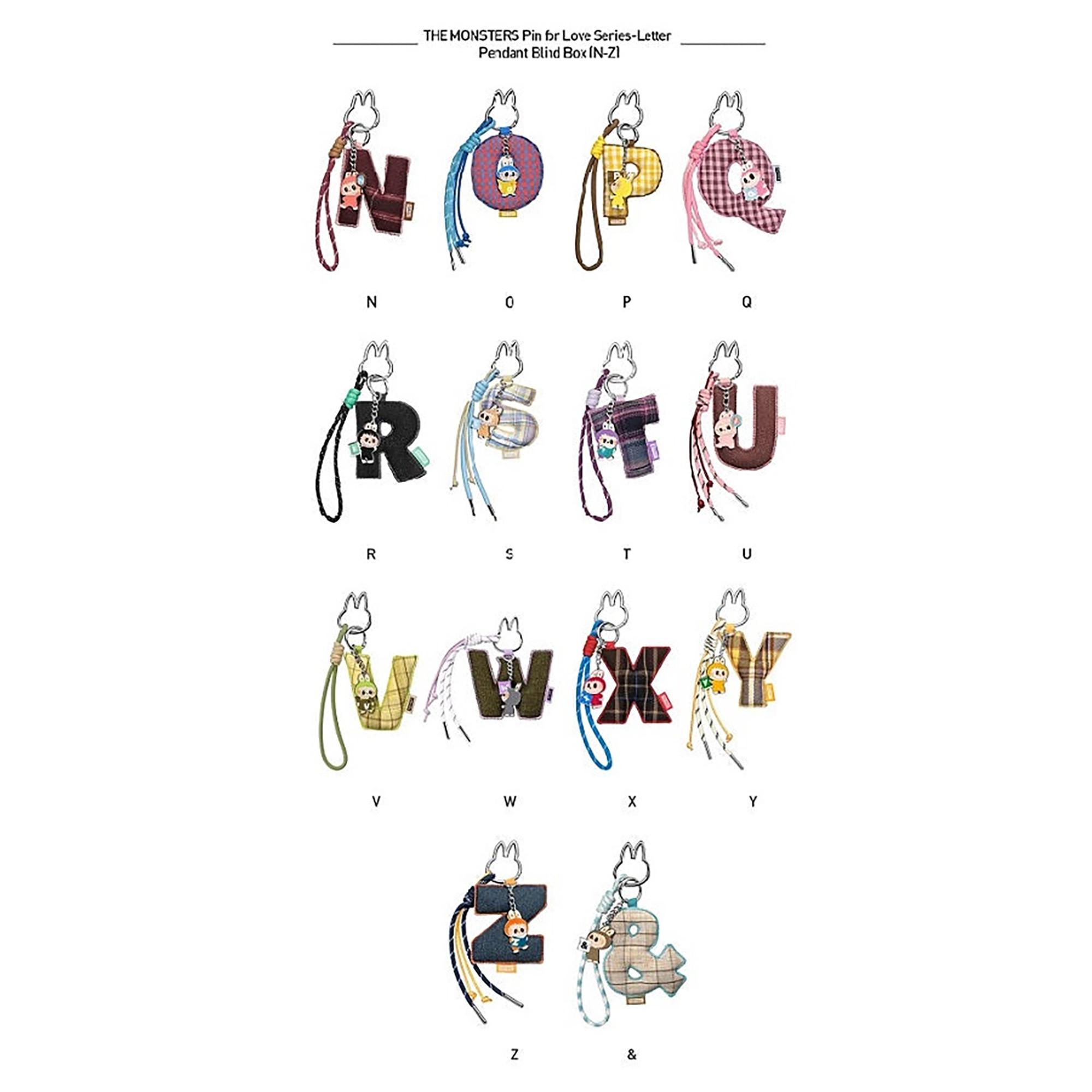 Popmart Beauty Labubu The Monsters "Pin for love" N-Z Letter Pendant-Series, paquet surprise   