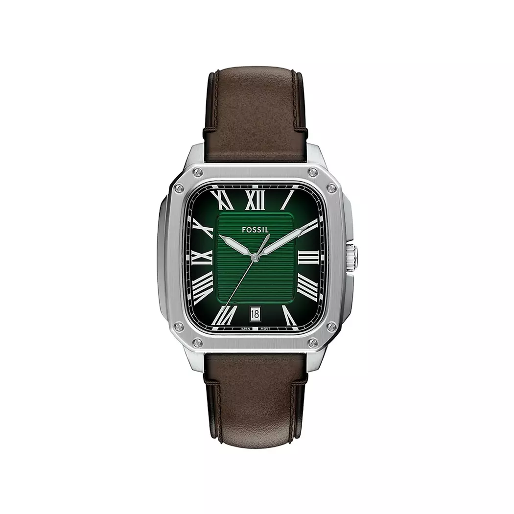 Quarzuhr FOSSIL "Crosby", braun, grün, Armbanduhren, Damen, Quarzuhr, Armbanduhr, Herrenuhr, Lederarmband, analog, Tag