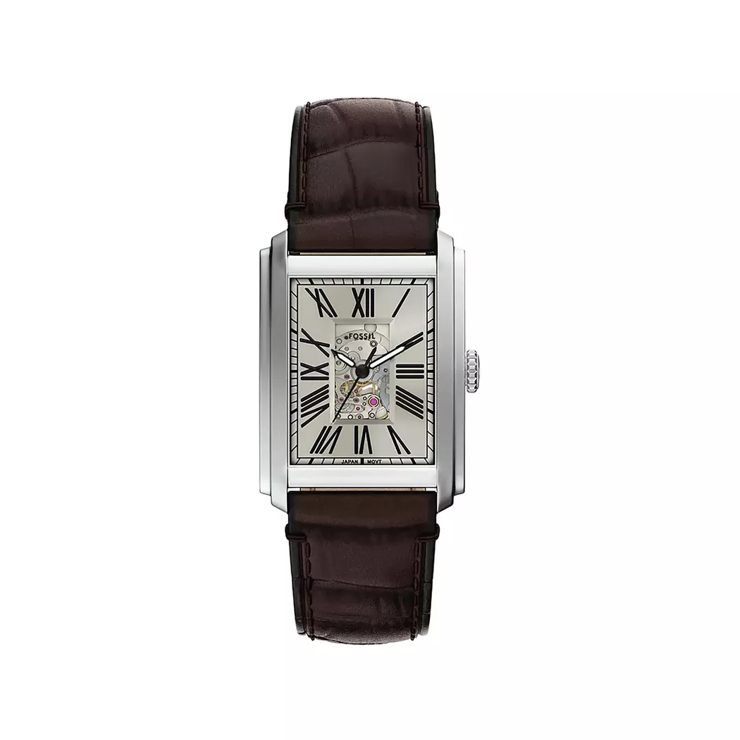 Automatikuhr FOSSIL "CARRAWAY", braun, silberfarben, Armbanduhren, Herren, Automatikuhr, Armbanduhr, Herrenuhr, Mechanische Uhr, Lederarmband, analog